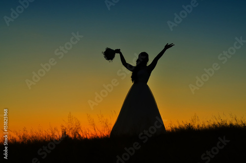 Silhouette of happy bride