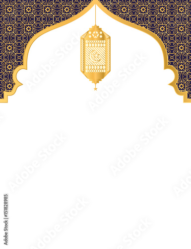 Golden decorative art and lantern islamic background with blank space