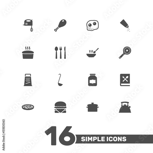 Set Of 16 Culinary Icons Set.Collection Of Scoop, Teapot, Loaf And Other Elements.