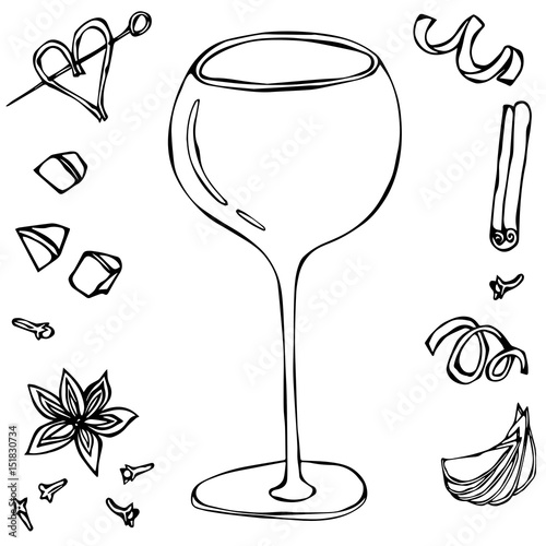 Oversized Wine Coctail Glass. Hand Drawn Vector Illustraition. photo