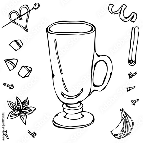 Sketch Glass with Irish Coffee. Hand Drawn Vector Illustraition.