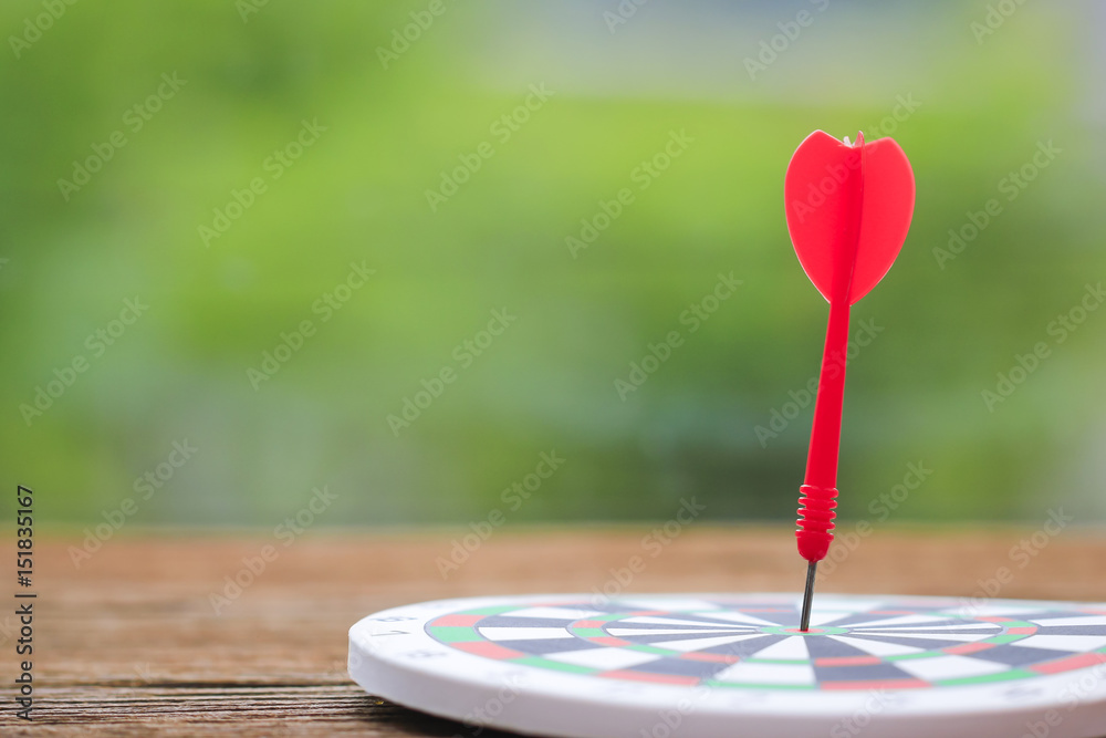 Stock Photo - two darts hit the dead centre of target Stock Photo - two darts hit the dead centre of target