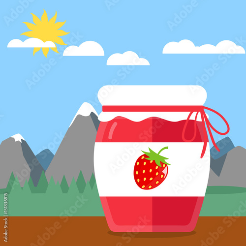 Marmelade Konfitüre Glas auf Tisch Icon Vektor Grafik Illustration Flat Design