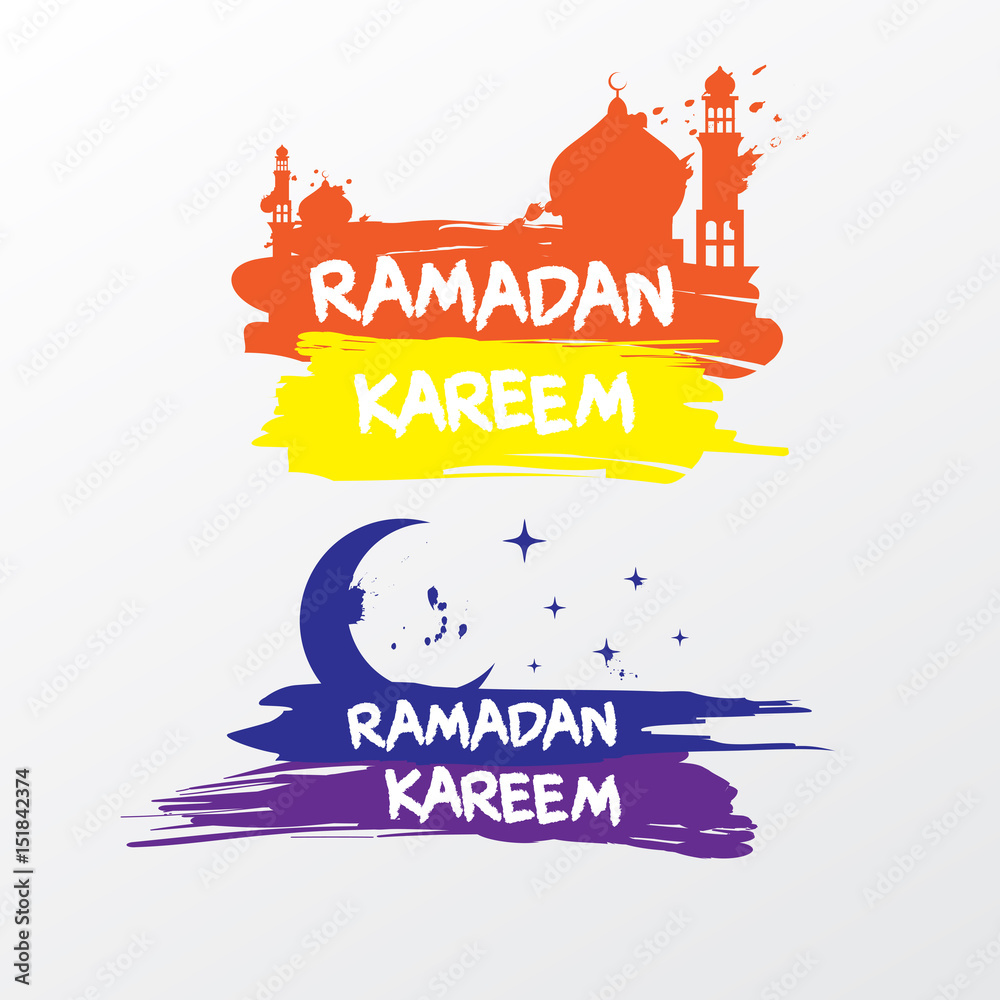 Brush Stroke Ramadan Kareem Greeting on White Background Vector Design. Eid Celebration.