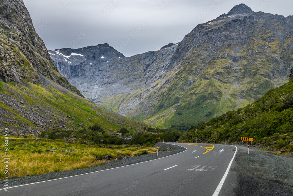 Landscape along Milford Sound highway, Fiordland National Park, New Zealand