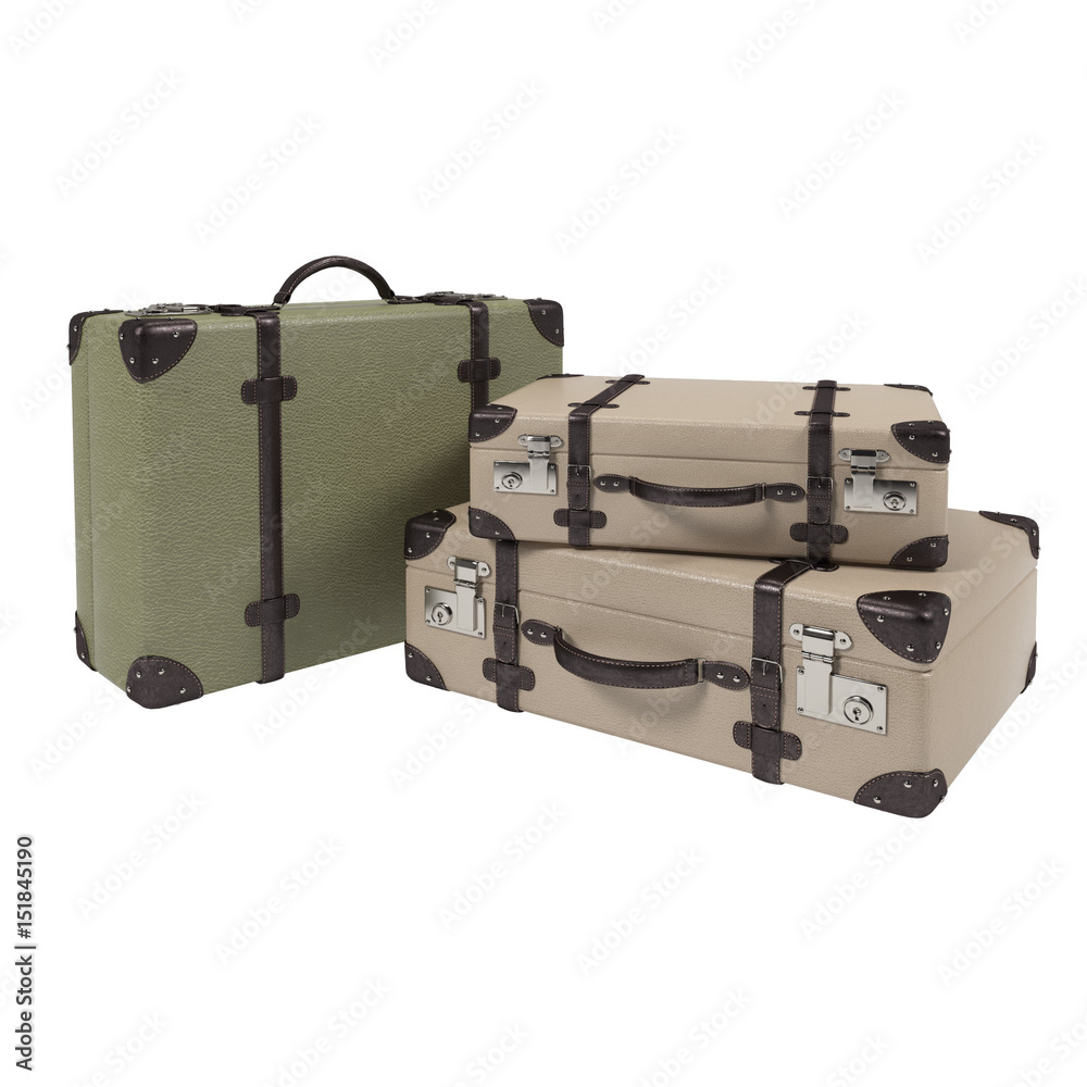 Green, Beige suitcases - isolated on white background Green, Beige suitcases - isolated on white background