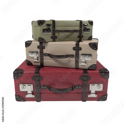Green, Beige, Red suitcases - isolated on white background