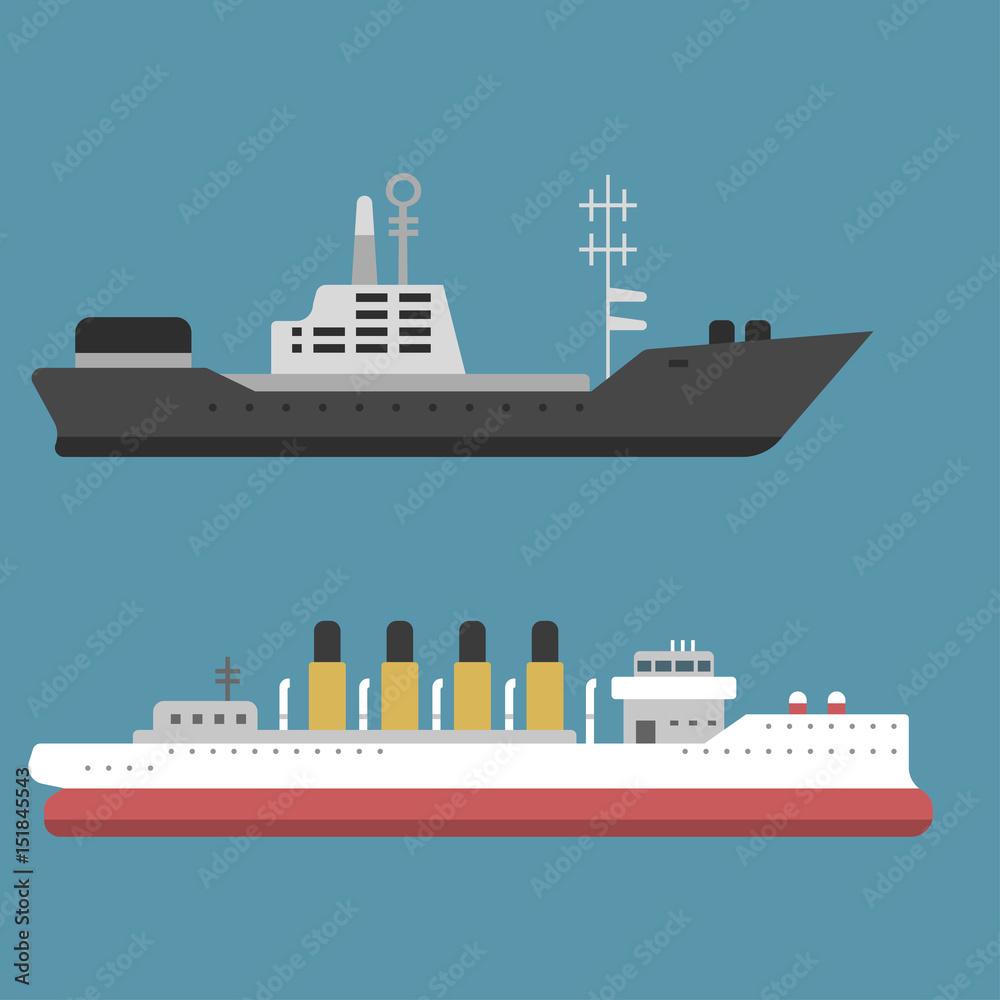 Naklejka premium Ship cruiser boat sea symbol vessel travel industry vector sailboats cruise set of marine icon