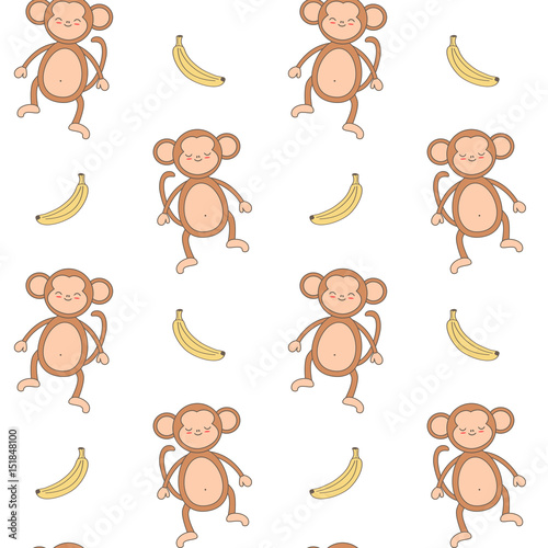 cute cartoon monkey with bananas seamless vector pattern background illustration    