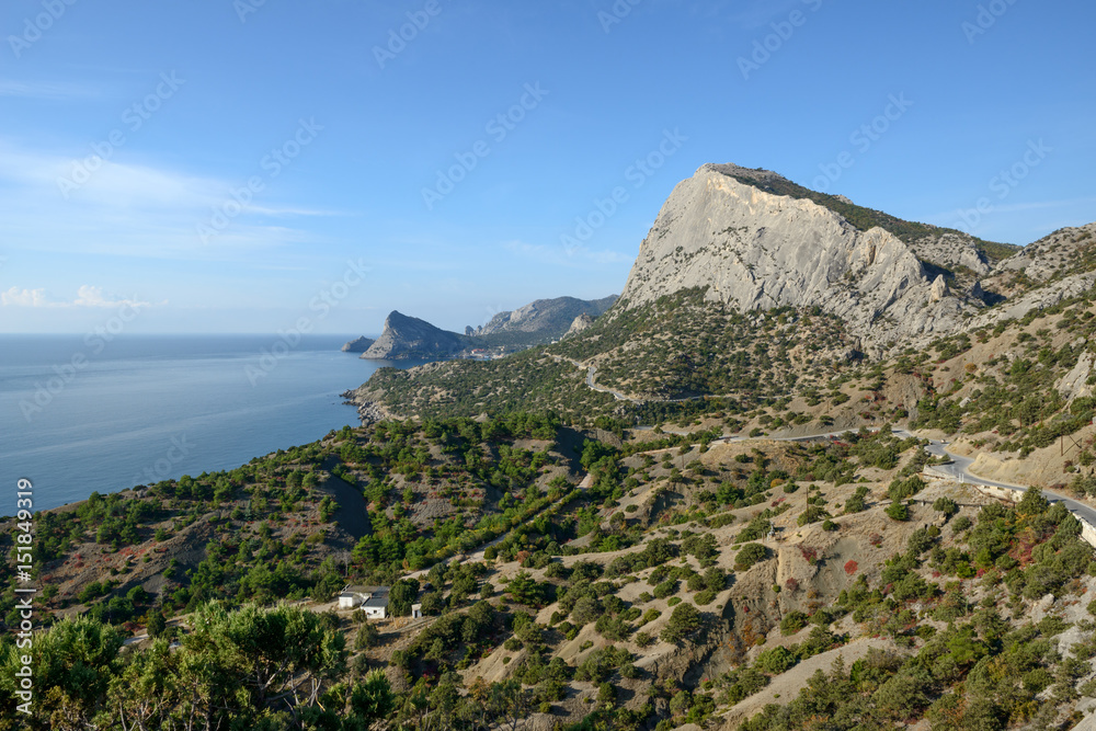 Scenic view from Palvani-Oba mountain top towards west, Crimea, Russia.