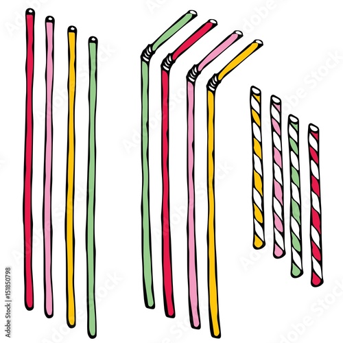Straw for Beverage, Cocktails Sketch. Hand Drawn Vector Illustration Isolated on a White Background