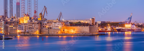Malta Grand Harbour Panorama - Senglea Docks Dockyard shipyard Floriana Panorama Night Sunrise Sundown