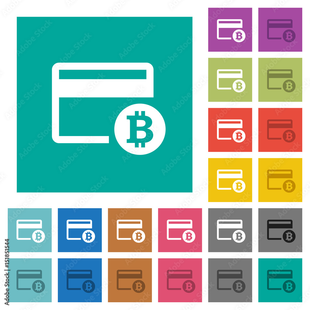 Bitcoin credit card square flat multi colored icons Bitcoin credit card square flat multi colored icons