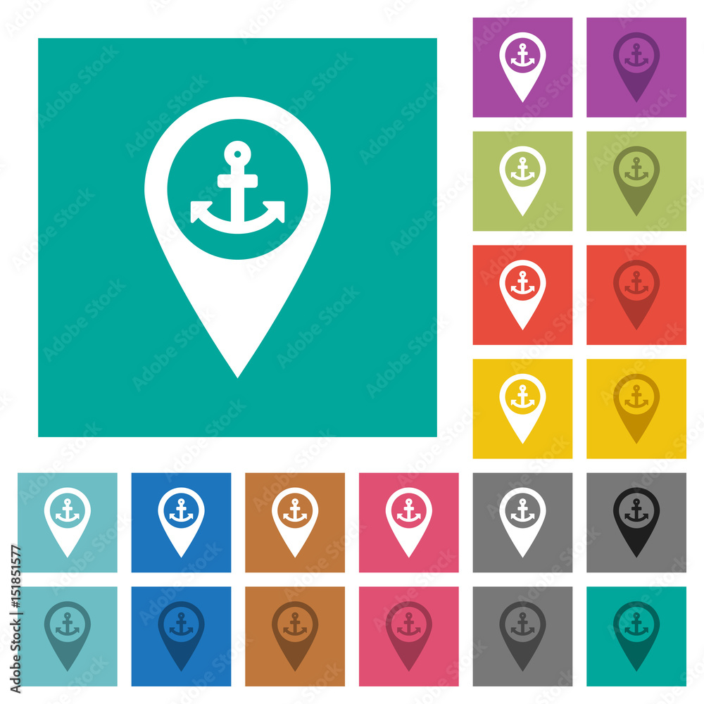 Sea port GPS map location square flat multi colored icons Sea port GPS map location square flat multi colored icons