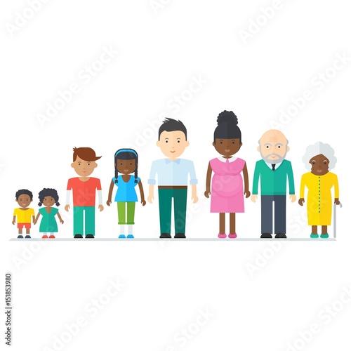 Mixed black family. Multicultural ethnic people. Flat vector cartoon illustration. Objects isolated on a white background.