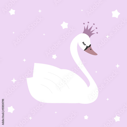 cute lovely princess swan on violet background vector illustration    