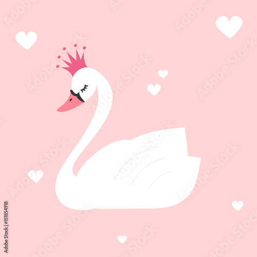 cute lovely princess swan on pink background vector illustration    