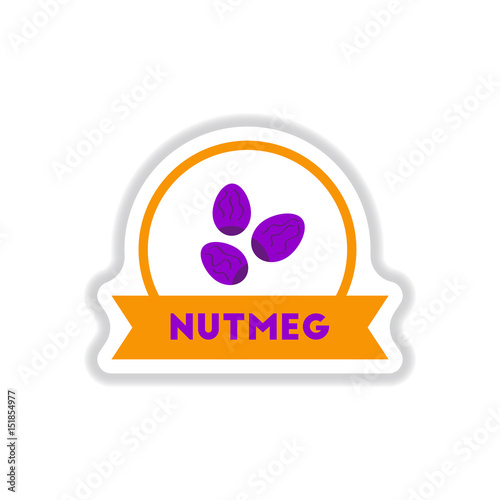 Label icon on design sticker collection kitchenware seasoning nutmeg with ribbon