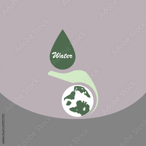 Leaf in hand logo. Organic Life symbol. Eco planet. save clean planet With a drop of water