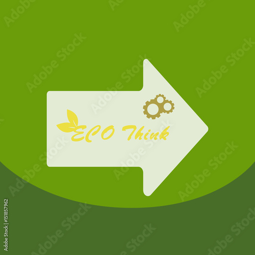 Vector illustration, eco poster,eco banner for world environment day with stylish typography, and shiny green leaves.Think Green in arrow with gearwheel