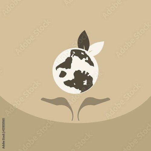 People holding earth on hands with leafs on planet
