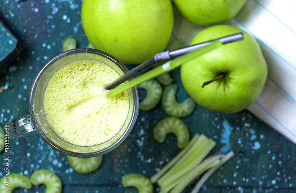 fresh apple and celery juice with food decoration fresh apple and celery juice with food decoration