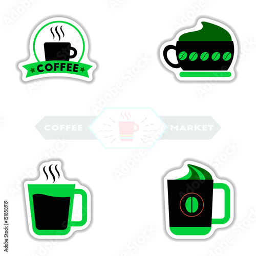 sets of Label Frames and badges vector icons coffee emblem coffee to go