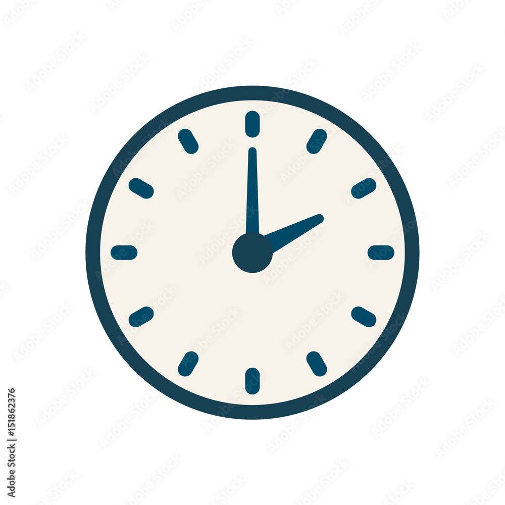 Blue flat vector clock icon, flat linear time sign Blue flat vector clock icon, flat linear time sign