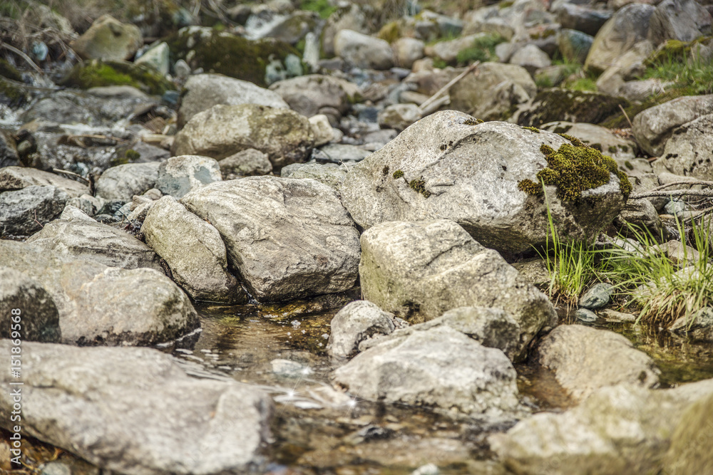 A riverbed with big rocks