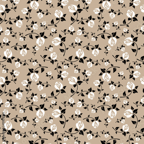 Stylish seamless pattern with white roses on a beige background