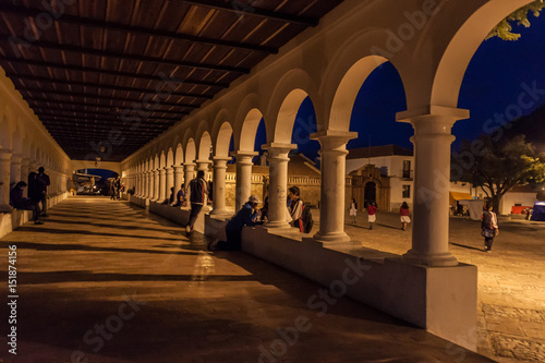 SUCRE, BOLIVIA - APRIL 22, 2015: Archway on Plaza Anzures square in Sucre, capital of Bolivia.