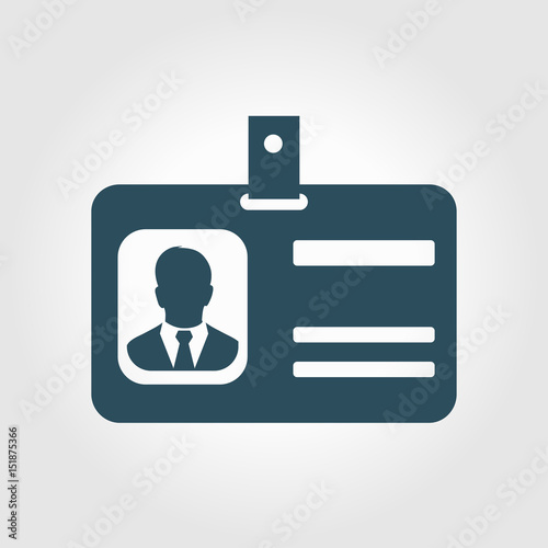 Identification card icon. Conference participant badge. Flat design style. 