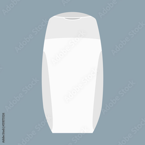 White Bottle of shampoo or cream with lid. Skin care or hair wash and protection. Vector illustration