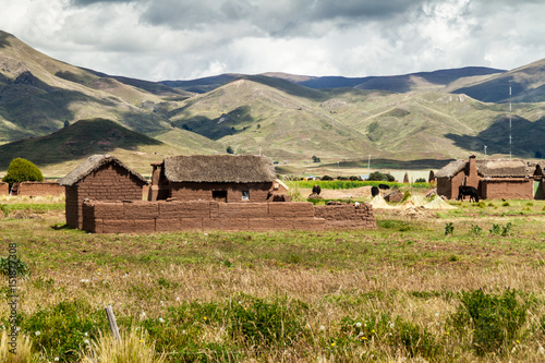 Village of adobe houses in Titicaca region of Bolivia