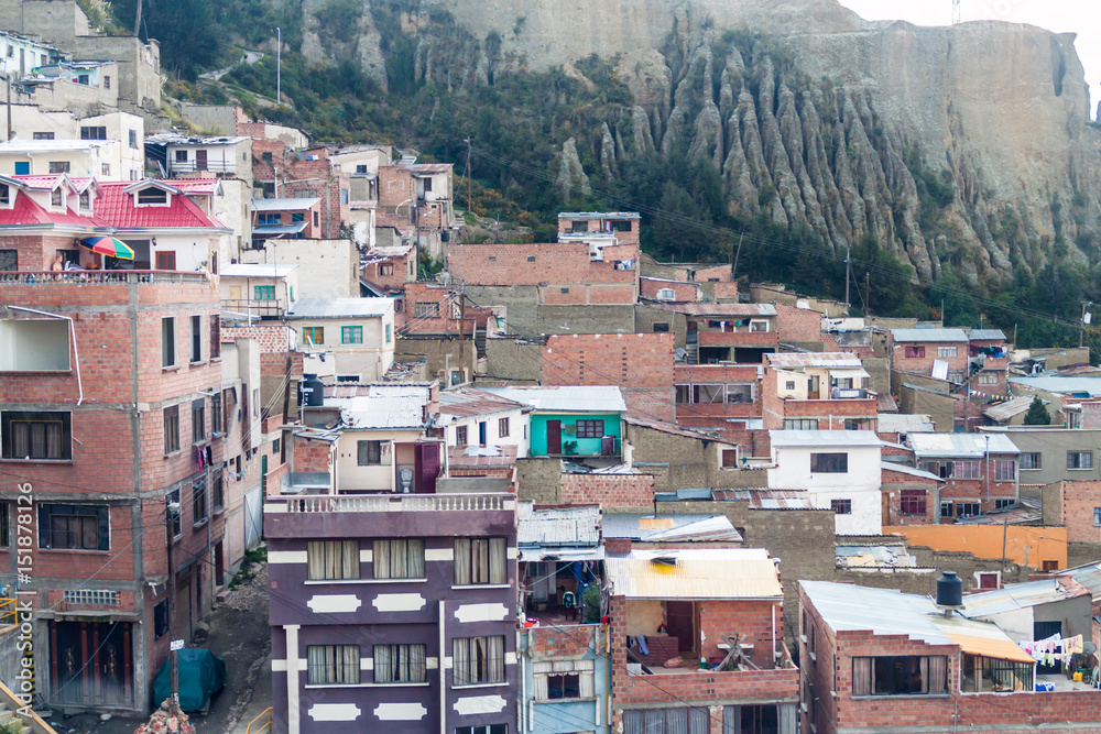 Houses on a steep slope in La Paz, Bolivia