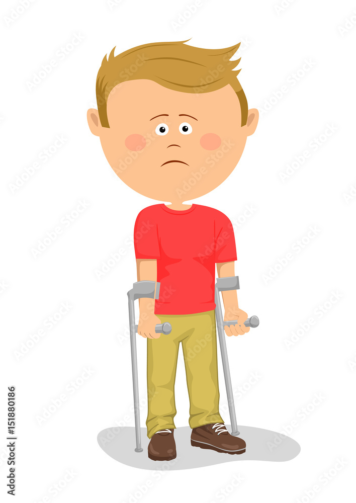 Little boy standing with crutches Little boy standing with crutches
