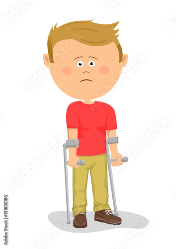 Little boy standing with crutches