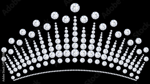 3D illustration diamond crown tiara with glittering precious stones