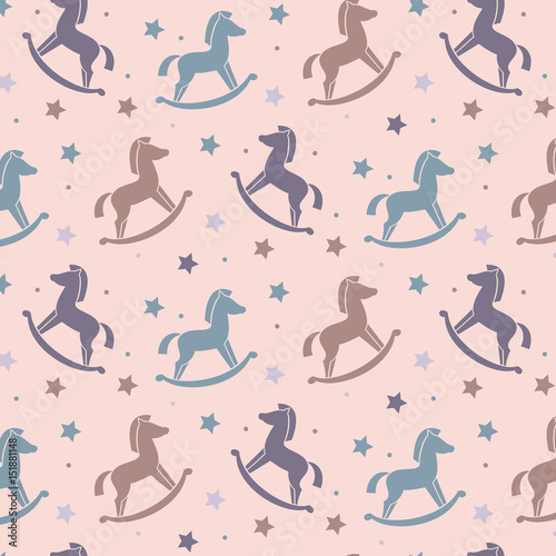 Fototapeta Naklejka Na Ścianę i Meble -  Seamless pattern with horses and stars on the pink background.