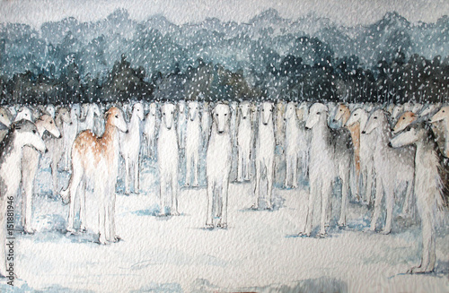 Φωτογραφία Dogs in winter, watercolor