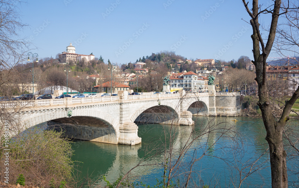 Turin - The Bridge Umberto I and the Mount Of The Capuchins.