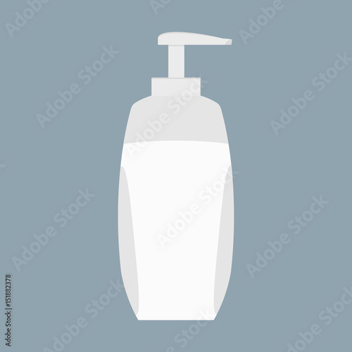 White Bottle of soap or cream with lid and dispenser. Skin care, wash and protection. Vector illustration