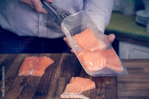 Salmon sous vide cooking.