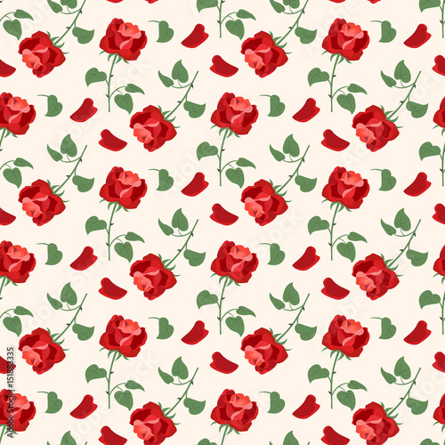 Seamless pattern with roses on the white background.