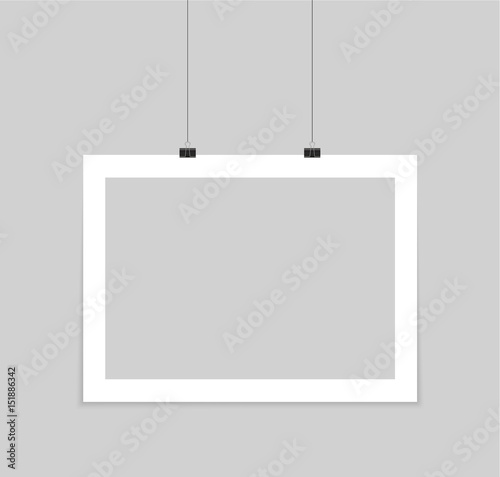 Vector blank poster with transparent vector shadow on gray background. Vector template, mock up