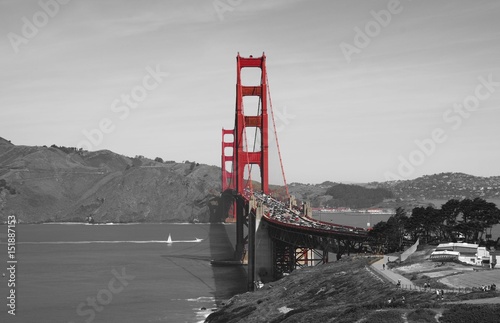 Golden gate bridge in black white and red, San Francisco, California, USA photo