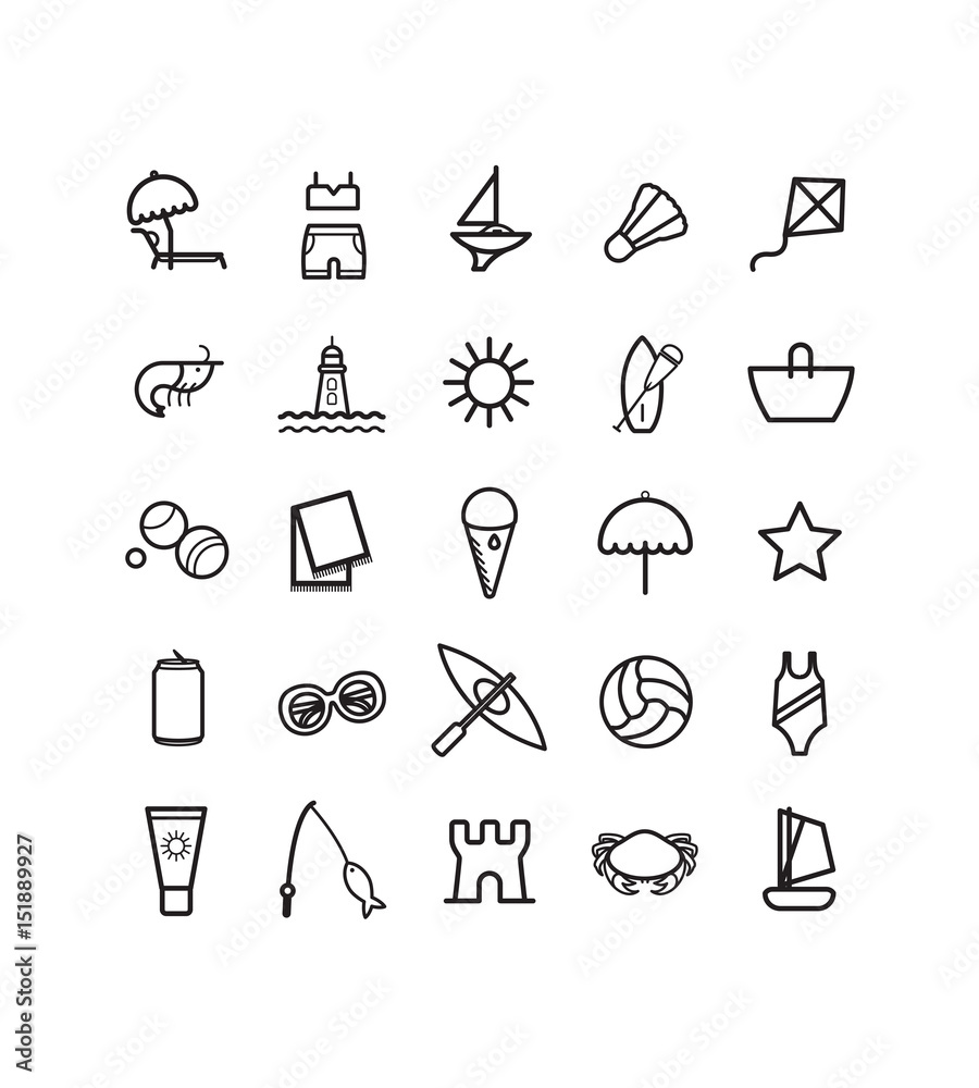 Pictogramme, icône, plage, mer, vacances, été