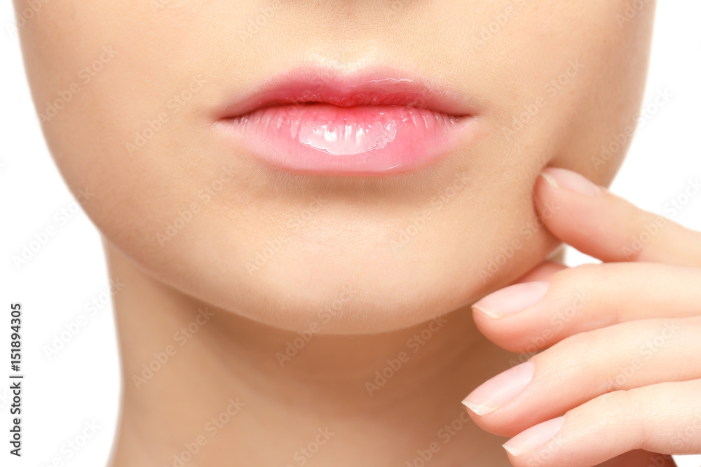Face of beautiful young woman on white background, closeup Face of beautiful young woman on white background, closeup