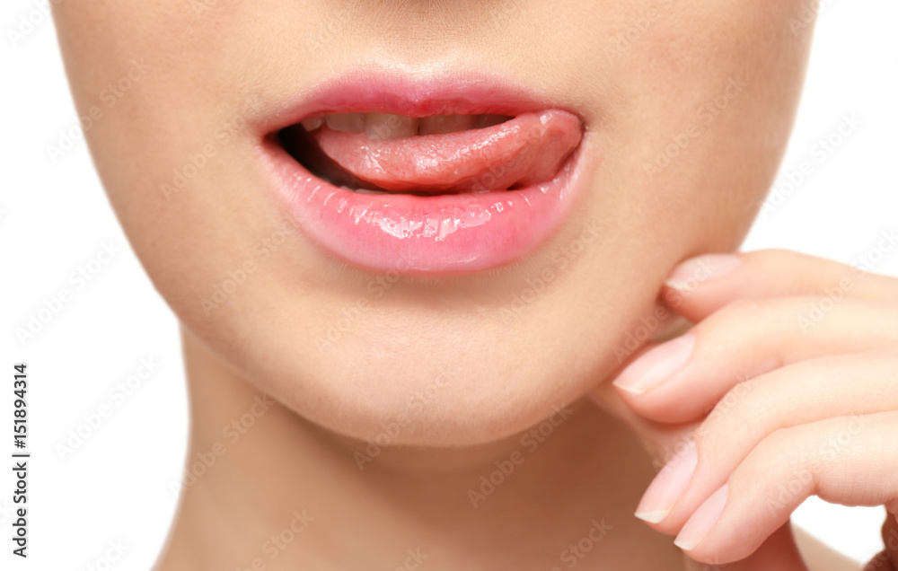 Obraz premium Face of beautiful young woman on white background, closeup