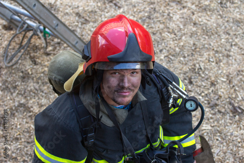 Portrait of a fireman on the stage